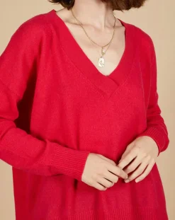 Cashmere Tribu Pulls|Pull ample 100% Cachemire Isidore col V fuchsia