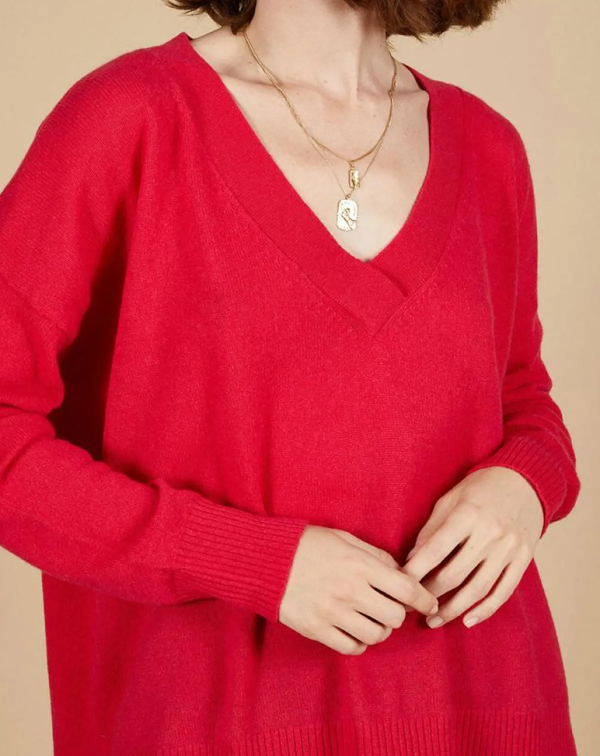 Cashmere Tribu Pulls|Pull ample 100% Cachemire Isidore col V fuchsia