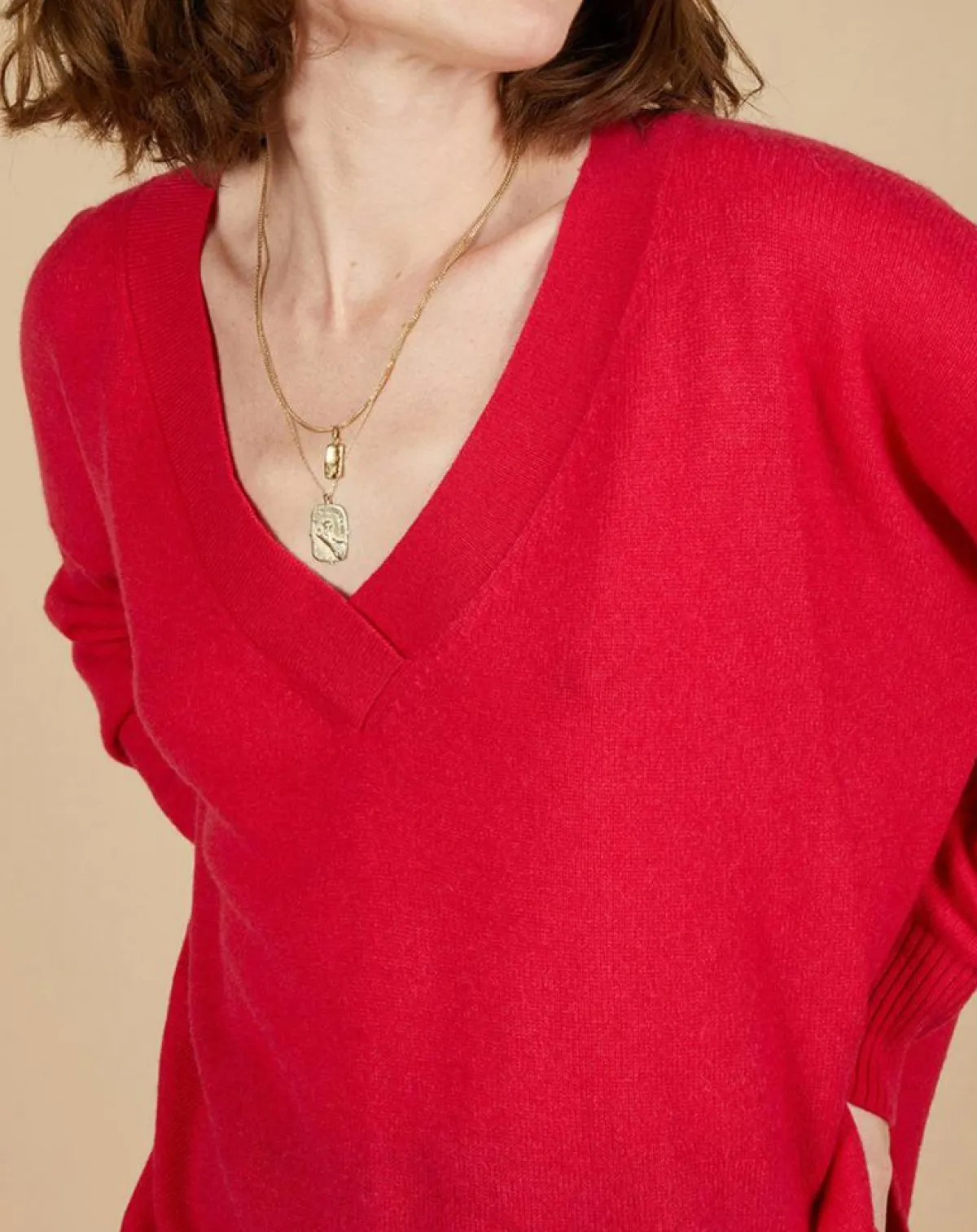 Cashmere Tribu Pulls|Pull ample 100% Cachemire Isidore col V fuchsia