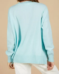 Cashmere Tribu Pulls|Pull ample 100% Cachemire Isidore col V bleu océan