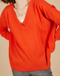 Cashmere Tribu Pulls|Pull ample 100% Cachemire Isidore col V orange