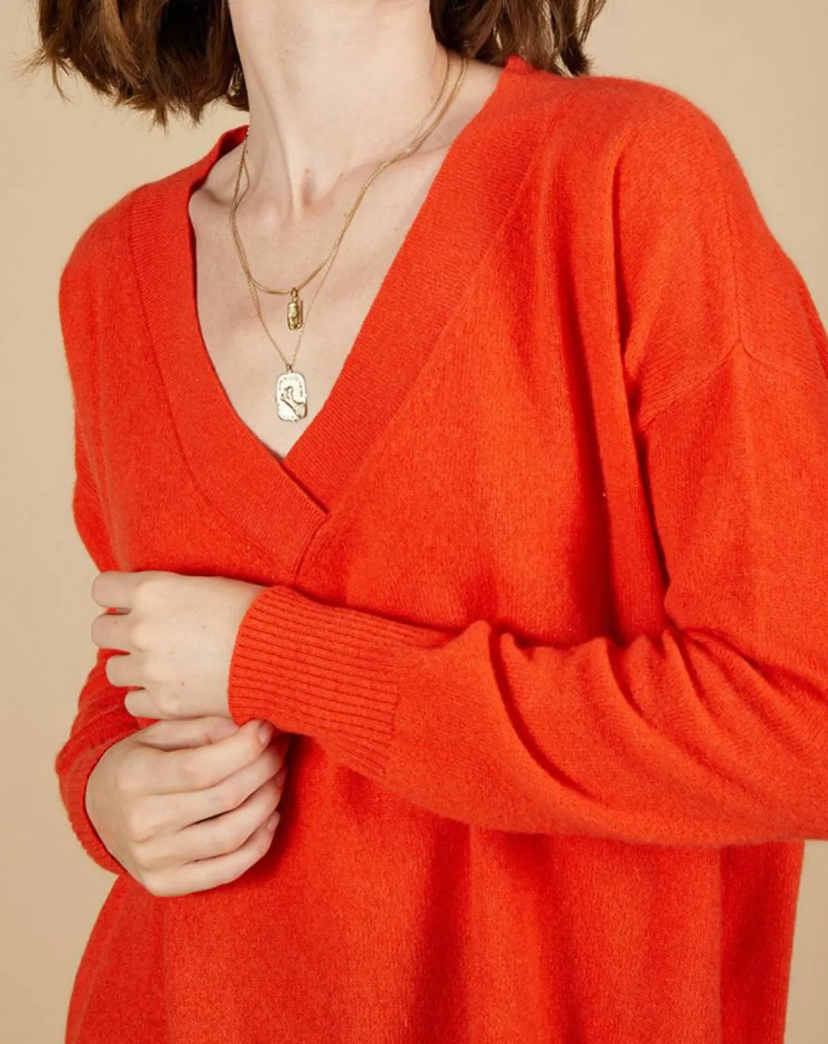 Cashmere Tribu Pulls|Pull ample 100% Cachemire Isidore col V orange