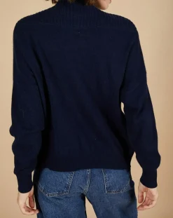 Cashmere Tribu Pulls|Pull ample 100% Cachemire Sandy col montant à bouton bleu nuit