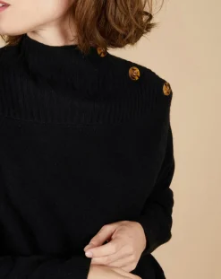Cashmere Tribu Pulls|Pull ample 100% Cachemire Sandy col montant à bouton noir