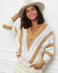 L'Armoire de Suzette Pulls|Pull Anna camel/blanc