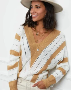 L'Armoire de Suzette Pulls|Pull Anna camel/blanc