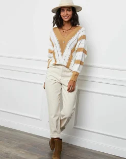 L'Armoire de Suzette Pulls|Pull Anna camel/blanc