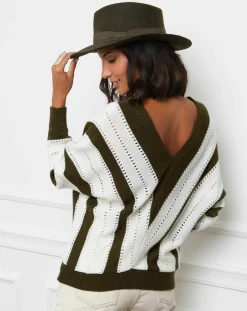 L'Armoire de Suzette Pulls|Pull Anna kaki/blanc