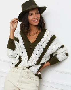 L'Armoire de Suzette Pulls|Pull Anna kaki/blanc