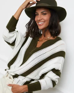L'Armoire de Suzette Pulls|Pull Anna kaki/blanc