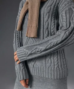 Rodier Pulls|Pull Arlette 100% laine col rond torsades gris