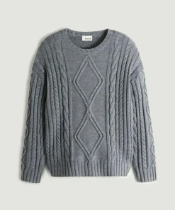 Rodier Pulls|Pull Arlette 100% laine col rond torsades gris