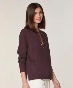 Rodier Pulls|Pull Aymone 100% Laine chaine col V marron foncé