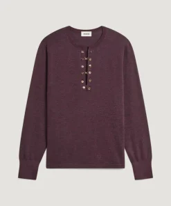 Rodier Pulls|Pull Aymone 100% Laine chaine col V marron foncé