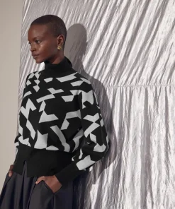 Rodier Pulls|Pull Azalée, jacquard, col roulé noir