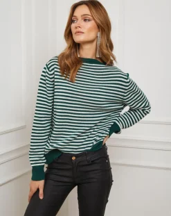 Fleur de cachemire Pulls|Pull Benedicte vert/ecru
