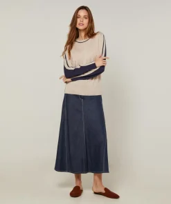 Rodier Pulls|Pull Bernadette en Laine mélangée beige/marine