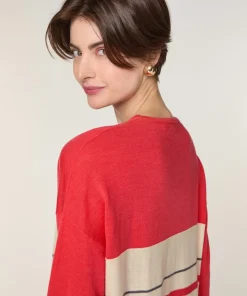 Rodier Pulls|Pull Caecilia 100% Laine col V rayures orange corail