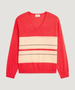 Rodier Pulls|Pull Caecilia 100% Laine col V rayures orange corail