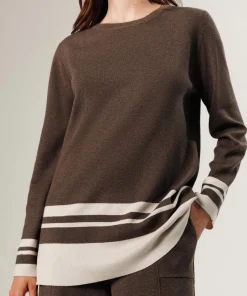 Rodier Pulls|Pull Cheyenne rayures inférieures marron havane