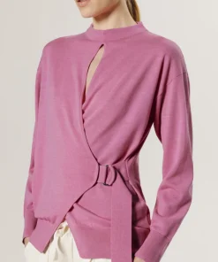 Rodier Pulls|Pull Chimène 100% laine cache-coeur rose bonbon