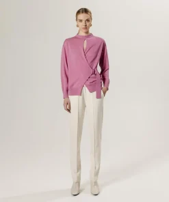 Rodier Pulls|Pull Chimène 100% laine cache-coeur rose bonbon