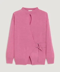 Rodier Pulls|Pull Chimène 100% laine cache-coeur rose bonbon