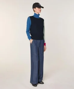 Rodier Pulls|Pull Chloey 100% Laine col roulé multicolore bleu marine