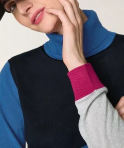 Rodier Pulls|Pull Chloey 100% Laine col roulé multicolore bleu marine