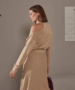 Rodier Pulls|Pull Clémentine, col roulé, épaule dénudée marron moka