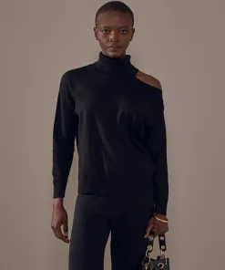 Rodier Pulls|Pull Clémentine, col roulé, épaule denudée noir