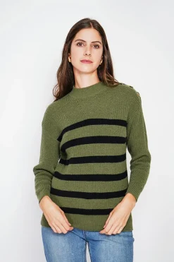 C&Jo Pulls|Pull col montant ajouré kaki