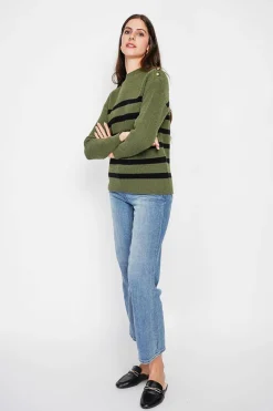 C&Jo Pulls|Pull col montant ajouré kaki