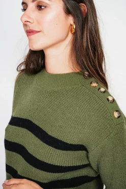 C&Jo Pulls|Pull col montant ajouré kaki