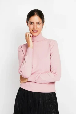 Assuili Pulls|Pull col roulé classique rose poudre