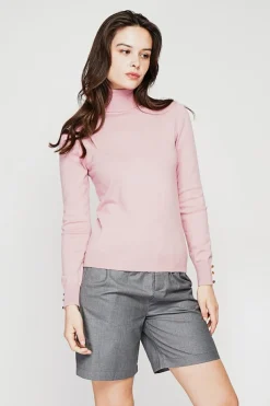 C&Jo Sweats|Pull col roulé classique rose poudre