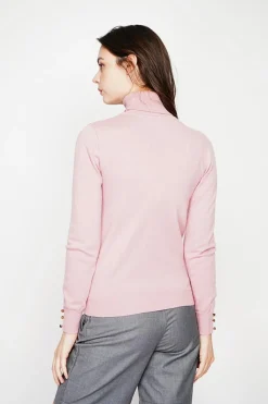 C&Jo Sweats|Pull col roulé classique rose poudre