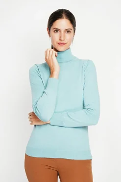 Assuili Pulls|Pull col roulé classique turquoise