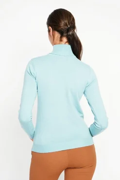 Assuili Pulls|Pull col roulé classique turquoise