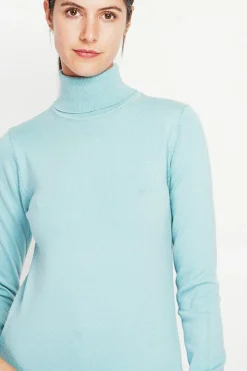 Assuili Pulls|Pull col roulé classique turquoise