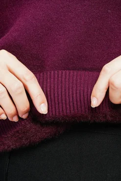 Assuili Pulls|Pull col roulé fourré bordeaux
