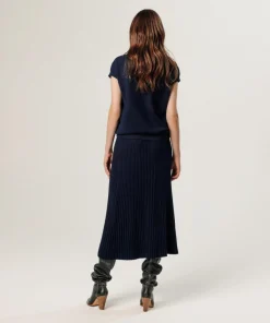 Rodier Pulls|Pull Colombine manches courtes col montant bleu nuit