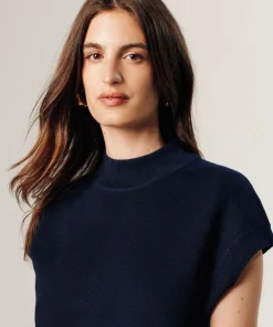 Rodier Pulls|Pull Colombine manches courtes col montant bleu nuit