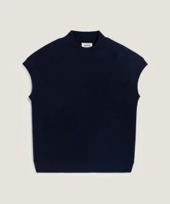 Rodier Pulls|Pull Colombine manches courtes col montant bleu nuit