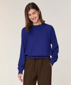 Rodier Pulls|Pull Déborah 100% laine col bicolore bleu océan