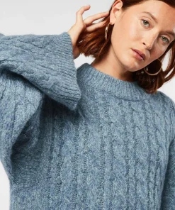 Rodier Pulls|Pull Diane col montant à torsades bleu gris