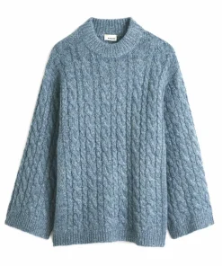 Rodier Pulls|Pull Diane col montant à torsades bleu gris