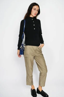 Assuili Pulls|Pull en Cachemire & Soie mélangés col montant boutonné noir