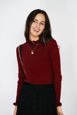 C&Jo Pulls|Pull en Cachemire & Soie mélangés col montant bordeaux