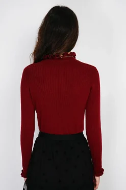 C&Jo Pulls|Pull en Cachemire & Soie mélangés col montant bordeaux